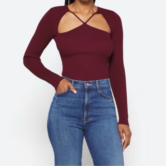 NWOT Astr The Label Cutout Knit Bodysuit in Dark Wine Size XL - Picture 1 of 9